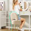 GREENSTELL Small Vanity Stool Chair with Storage and Folding Back, 13" x 13" x 17.7" Faux Fur Soft Ottoman for Teenager, 4 Metal Legs with Anti-Slip Feet, Furry Padded Seat for Makeup, Bedroom, Camel