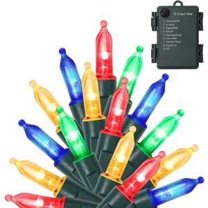 WATERGLIDE 50 LED Outdoor Christmas Lights, 16 FT Battery Operated Mini String Lights with 8 Modes & Timer, Xmas Tree Lights Waterproof for Patio Garden Party Wedding Holiday Decor, Multicolor
