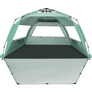 WhiteFang Deluxe Pop Up Beach Tent Sun Shade Shelter for 3-4 Person, UV Protection, Extendable Floor with 3 Ventilating Windows Plus Carrying Bag, Stakes, and Guy Lines, Mint Green