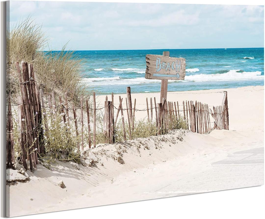 Coastal Canvas Wall Art Picture: Beach Scene Ocean Artwork Decor Seascape Seashore Landscape Painting Sea Seaside Wave Print for Living Room Home Office 36 x 24 Inch