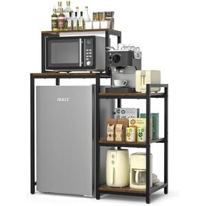 ikkle Mini Fridge Stand with Storage Shelves, 3-Tier Mini Fridge Cabinet Microwave Stand Baker Rack, Wood Utility Storage Shelf with Mini Fridge Storage Space for Dorm Kitchen (Brown)