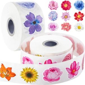 1200Pcs Flower Stickers, Flower Stickers Roll for Kids, Flower Roll Sticker for Scrapbooks, Water Bottle, Present Boxes Decorations(16 Styles)