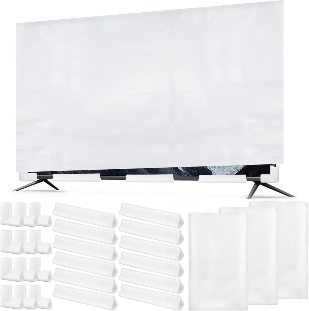 3 Pack Cushioning Foam Set Include Flat Screen TV Covers Fits up to 65'' W x 36'' H,12 Moving Corner Edge Protectors and 12 Foam Protection Strips for TV Display Screen Protector Packing Moving