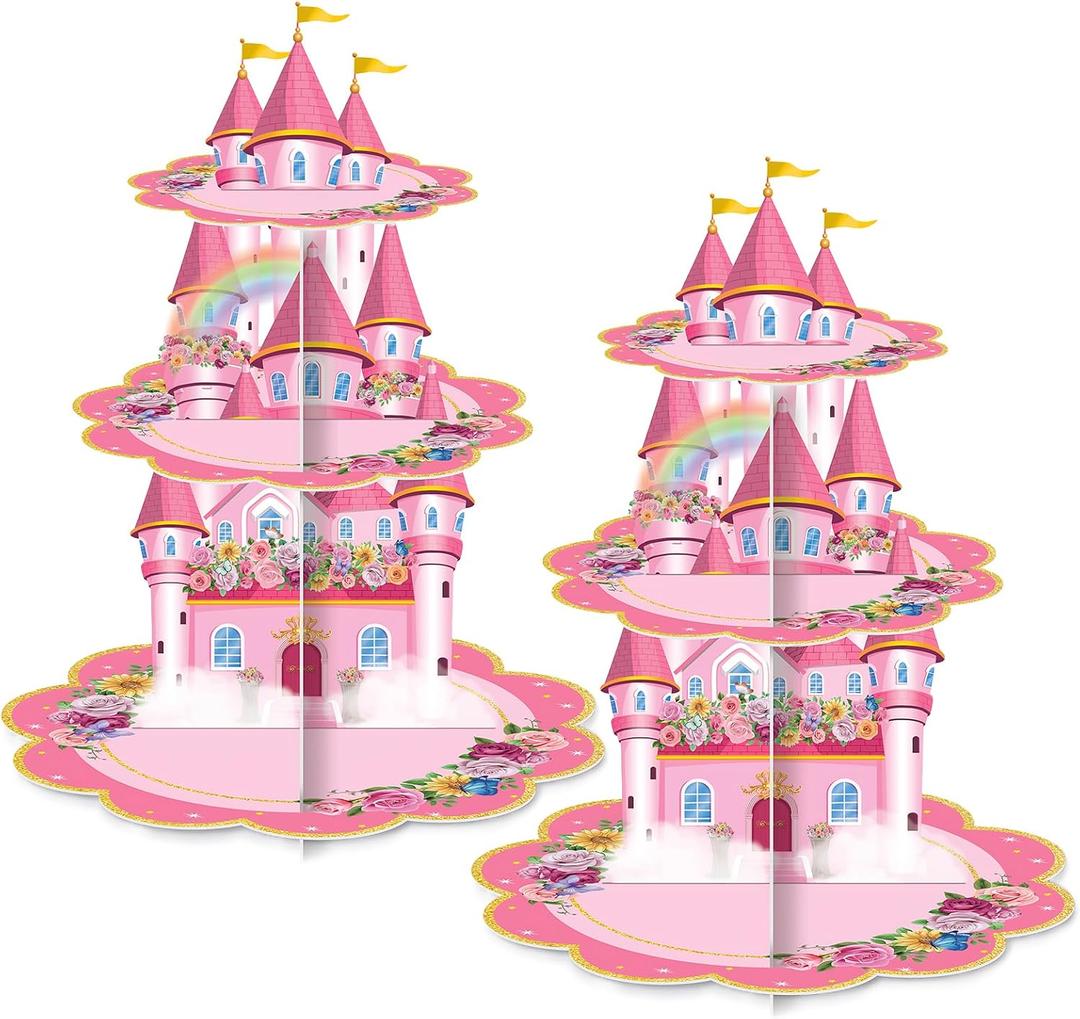 2 Pack Cupcake Stands Birthday Decorations, Themed Cupcake Holders Party Supplies Favors - 3 Tier Cardboard Cup Cake Tower for Birthday Shower Party First Day