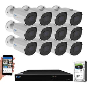 GW Security 16 Channel NVR 4K 8MP PoE 2.8-12mm Varifocal Zoom Security Camera System with 12 x 4K 8MP IP Microphone Waterproof Smart AI Bullet Camera, Face Recognition/Human/Vehicle Detection