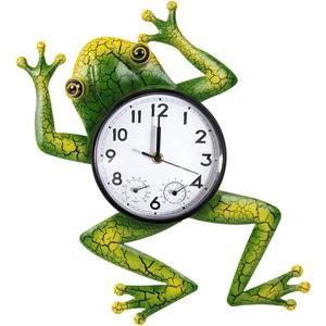Frog Outdoor Clock with Thermometer & Humidity, Outdoor Wall Clock Silent Non-Ticking Outside Clocks for Patio, Garden, Home Decor
