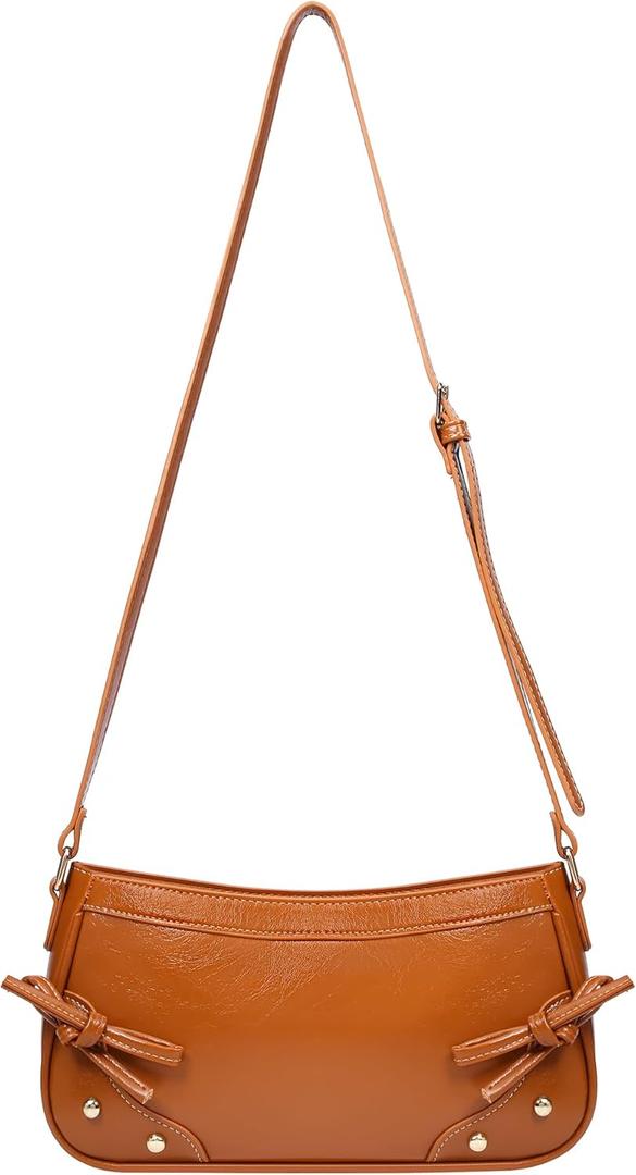 Shoulder Bag for Women,Leather Crescent Crossbody Bags Hobo Handbag Designer Purse with Adjustable Strap (Light Brown)