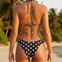 Women Polka Dot Bikini Sets Sexy Halter String Triangle High Cut Cheeky 2 Piece Bathing Suit (Black, S)