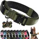 WhoseID Premium Tactical Dog Collar - Adjustable Military Heavy Duty Dog Collar for Medium Large Dogs - Durable Metal Buckle Dog Collar with Leather Control Handle and Soft Comfortable Padding (M: Fits Neck 14.5"-18.5", Army Green)