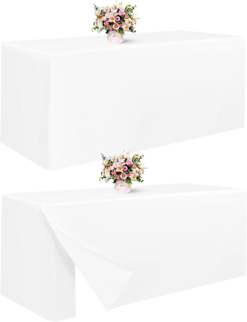 White Fitted Table Covers for 6 Foot Tables, 2 Pack Folding Table Covers 6ft Fitted Rectangle Tablecloth for Folding Table Vendor Table, Parties, Holiday Dinner, Trade Show, Craft Show (72 x 30 Inch)