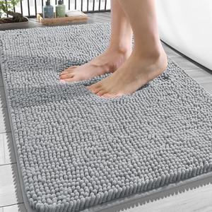 OLANLY Bathroom Rugs 30×20, Extra Soft Absorbent Chenille Bath Rugs, Rubber Backing Quick Dry, Machine Washable Bath Mats for Bathroom Floor, Tub and Shower, Home Decor Accessories, Light Grey