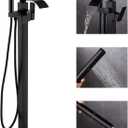 Waterfall Freestanding Bathtub Faucet, Floor Mount Bathroom Tub Filler Shower Faucets with Handheld Sprayer, Matte Black