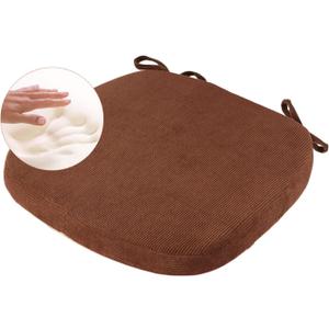 Big Hippo Chair Pads Memory Foam Chair Cushion with Ties for Dining Chair Non Slip Kitchen Pads and Dining Room Seat Cushion with Machine Washable Cover - 17"x16" (Brown)