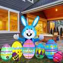 Skylety 7 Pack 8ft Long Easter Inflatables Outdoor Decorations Blow up Bunny and Eggs with Built-in LED Lights Happy Easter Yard Decoration for Outside Cute Spring Home Lawn Garden Hunt Party