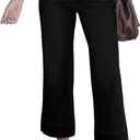 luvamia Wide Leg Jeans for Women Trendy High Waisted Flare Jeans Cropped Denim Pants Stretchy Baggy with Patch Pockets (X-Large, True Black)