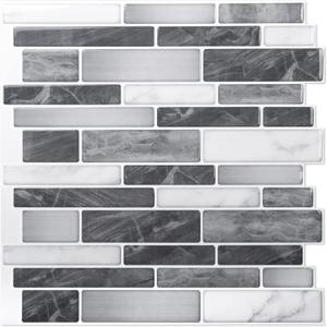 Art3d 10-Sheet Self-Adhesive Tile Backsplash for Kitchen, Vinyl Decorative Marble Tiles, 30 * 30cm (Grey-white)