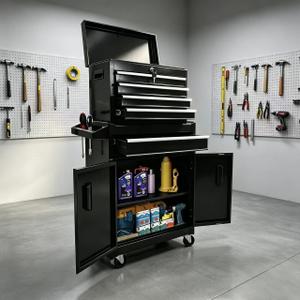 BIG RED 5-Drawer Rolling Tool Chest: Metal Tool Box with Wheels, Removable Top Tool Box, Liner, Adjustable Shelf and Locking Mechanism for Garage Workshop,Black