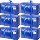 TICONN 6 Pack Extra Large Moving Bags Heavy Duty with Zippers & Carrying Handles, Durable Storage Bags Moving Boxes for Closet Organizers and Storage (6 Pack, Blue)