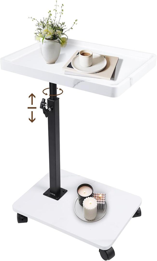 C Table Side Table End Table Adjustable HeightC Shaped End for CouchSnack Tables,360Swivel TV Tray Sofa Table For Small SpacesSide Tables living room and bedroom for Sofa, Bed,Chair(White)