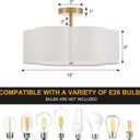 Modern Semi Flush Mount Ceiling Light Modern Gold 3-Lights Drum Ceiling Lighting Fixture Vintage Linen Golden Ceiling Lamp for Laundry Room, Kitchen, Basement, Dining Room, Bedroom