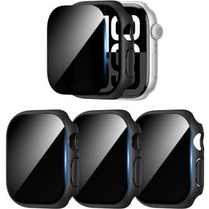 COMMUTER [3 Pack] Privacy Screen Protector for Apple Watch Series 11 2025 Series 10 46mm, Hard PC Ultra-Thin Case with Built-in Tempered Film for iwatch Series 11/10 46mm, Black/Clear/Blue