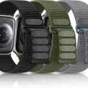 3 Pack Band Compatible with Apple Watch Band 38mm 40mm 41mm 42mm 44mm 45mm 46mm 49mm Women Men, Breathable Braided Woven Fabric Nylon Sport Loop Strap for iWatch SE Ultra Series 10 9 8 7 6 5 4 3 2 1 (2-Black/Army Green/Dark Gray)