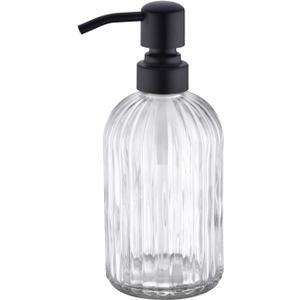 16Oz Clear Glass Soap Dispenser with Rust Proof Stainless Steel Pump in Matte Black,Refillable Bathroom Soap Dispenser, Kitchen Soap Dispensers for Dish Soap,Lotions, Essential Oil