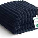 HIMEET Navy Blue Ribbed Queen Size Blanket for Bed - 300GSM Lightweight Fleece Blanket for Men Women, Large Sofa Couch Cover Bed Blankets Gifts, Striped Spring Home Room Decor, Navy Blue, 90x90 Inches