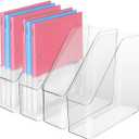 4Pcs Clear Acrylic Magazine File Holder, Plastic Vertical File Folder Storage Magazine Rack Bin, Acrylic Magazine Holder, Desk Document Sorter Organizer for Home Office School Work Desktop Supplies