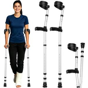 Forearm Crutches for Adults, Lightweight Aluminum Walking Crutches with 15-Level Adjustable Height, Arm Cuff, Shock Absorber, Ergonomic Handles, Comfortable Grip, Anti-Slip, Foldable, 350LBS, 1 Pair