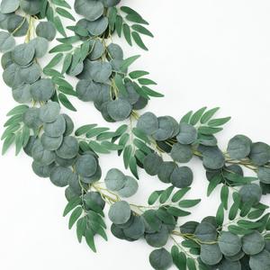 Mizii 2 Strands Artificial Vines Eucalyptus Garland 79" Fake Vine with Silk Green Leaves Faux Hanging Plants Greenery Decorations for Bedroom Table Centerpieces Party Wedding Room Decor (Eucalyptus)