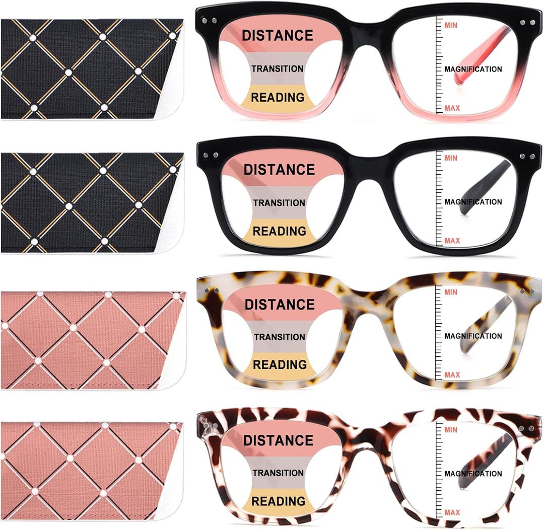 Progressive Multifocus Reading Glasses for Women Men Blue Light Blocking Spring Hinge Square Computer Readers 1.25 Diopters