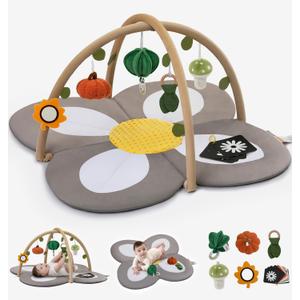 mamatepe Baby Play Activity Gym Tummy Time Mat for Infant,Baby Gyms & Playmats for Babies 0 to 3 6 9 12 Months with 6 Toys for Early Sensory Exploration and Motor Skill Development