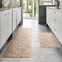 Rustic Light Grey Wood Kitchen Rug Sets [2 PCs], Anti-Fatigue, Waterproof Non-Slip Kitchen Mats Heavy Duty Ergonomic Comfort Foam Rug for Floor, Home, Laundry,17"x29"+17"x47"