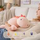 KOWSI Microwavable Heating Pad Pink Stegosaurus Plush - 1.4 Lb Weighted Stuffed Animal Toy with Tourmaline Beads & Lavender - 16" Squished Long Dinosaur Pillow - Lumbar Back Cushion Lasting Warmth