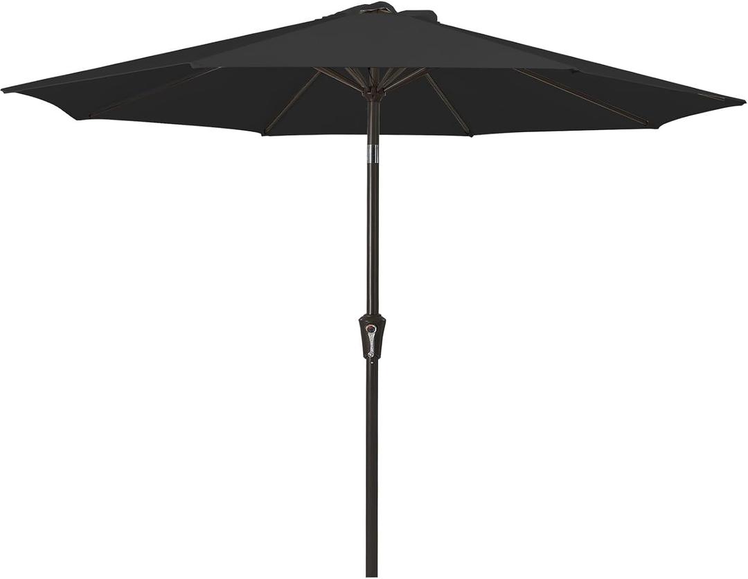 MEWAY 9ft Patio Umbrella Outdoor Table Umbrellas with Push Button Tilt and Crank, Market Umbrella 8 Sturdy Ribs for Deck, Garden, Pool and Backyard, Black