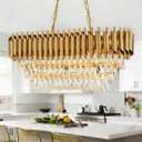 Oval Contemporary Ceiling Hanging Light, L32in Luxury Gold Chandelier Modern Rectangular Chandelier Linear Ceiling Pendant Light for Bedroom Kitchen 8Lights
