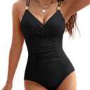 Blooming Jelly Women One Piece Swimsuits Tummy Control Bathing Suit Gold Ring Full Coverage Slimming Swimwear (Small, Black)