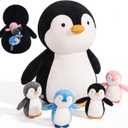 MMguai 5 Pieces Penguin Stuffer Animals Set, Giant 16 Inch Mommy Penguin Plush Toy with 4 Cute Babies Plushies in Her Zippered Tummy, Gifts for Kids Girls Boys, Birthday, Christmas