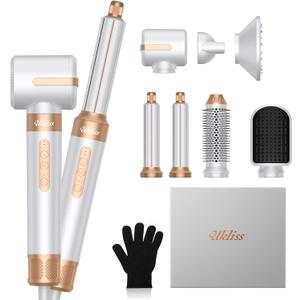 UKLISS Hair Dryer Brush 7 in 1110000 RPM Hair Dryer with Diffuser for Curly & Twisted Hair Professional Ionic Brush Blow Dryer for Salon-Quality Styling, White Gold