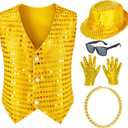 Kids Dance Hip Hop Jazz Costume Boys Sequin Vest Hat Glasses Set for Dance Party 3-12 Years (Gold)