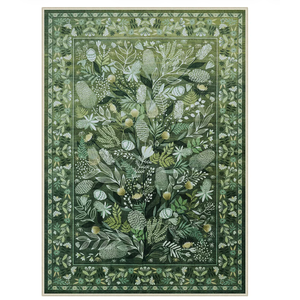 Alma Washable Modern Botanical Floral Green Rug 6x9