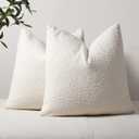 DEZENE Textured Boucle Throw Pillow Covers 18x18 White for Bed Couch Sofa Living Room, Pack of 2 Square Cozy Boho Decorative Pillow Cases (Covers ONLY)