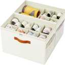 Shoe Organizer for Closet, 2 Pack Foldable Shoe Storage Organizer with Adjustable Dividers, Shoe Storage Box with Clear Cover, Fits up to 16 Pairs, Beige