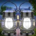 UBright 2 Pack Solar Lantern Lights Outdoor Waterproof Metal Hanging Solar Lights for Outside Lanterns Decorative Outdoor for Patio Porch Garden Lawn, Cool White