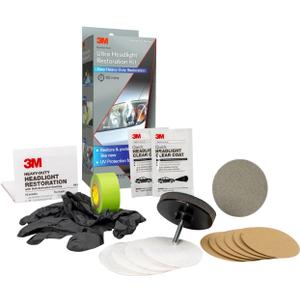 3M Ultra Headlight Restoration Kit, Contains Masking Tape, Light Sanding Discs, Wax Protectant and More, Use on Plastic Lenses Headlights, Taillights and More, Easy Heavy-Duty Restoration (39195)