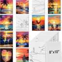 Tinlade 12 Pcs 7.9 x 9.8 Inch Pre Drawn Canvases for Painting Pre Stretched Canvas DIY Coloring Outline Painting Boards for Beginners Adults (Sea Sunset)