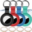 4 Pack for Apple AirTag Holder,for Air Tag 2nd &1st Genaretion,Waterproof GPS Tracker Air Tag Keychain with Cover Anti-Scratch Silicone for Air-Tag Case for Pets,Kids,Luggages-Black+Blue+Green+Red
