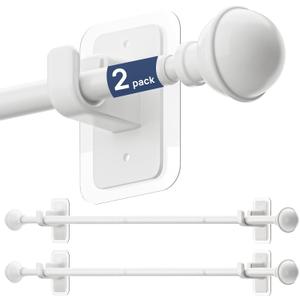 ENJOYBASICS 2 Pack No Drill Curtain Rods for Window 28 to 48 Inches, 5/8 Inch Diameter Renter Friendly Drapery Rod with Adhesive Brackets without Drilling, Adjustable from 27 to 52 Inches, White
