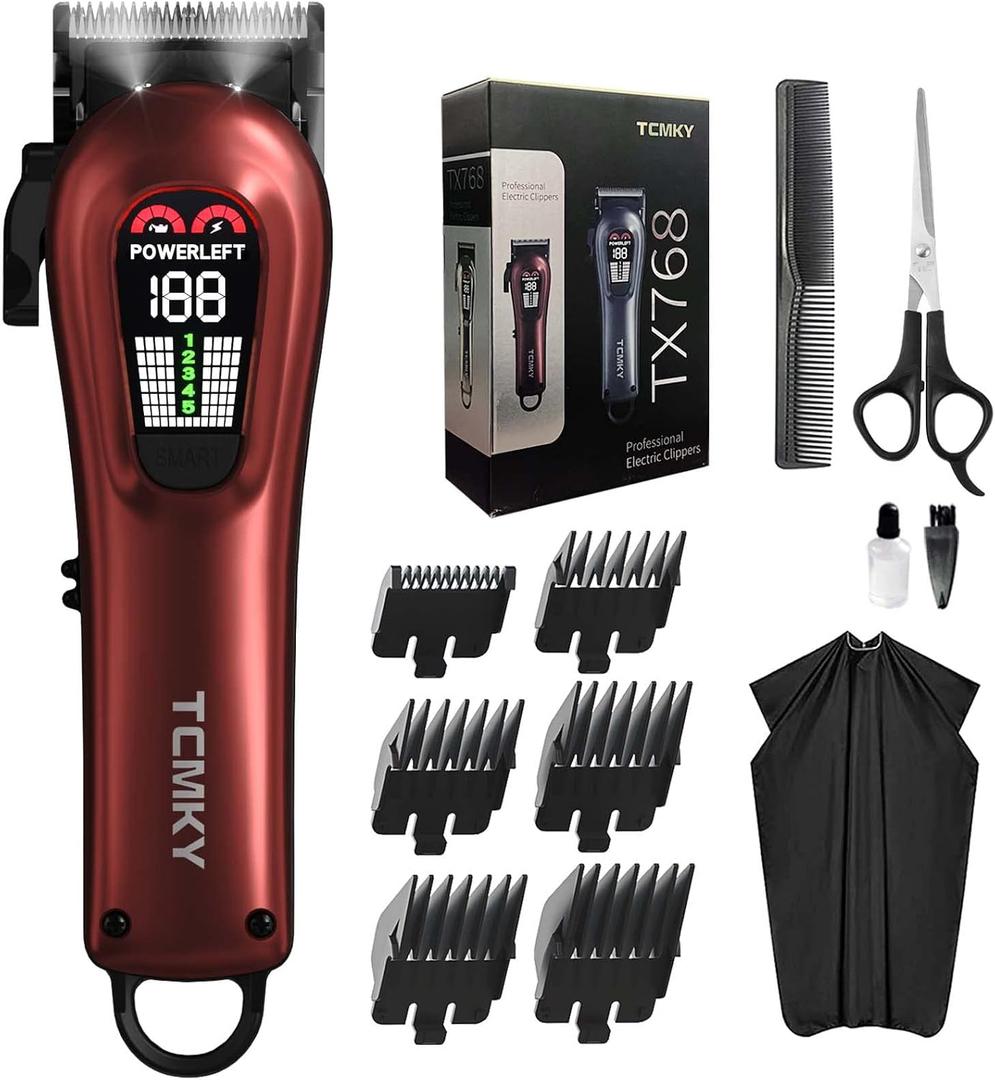 TCMKY Hair Clippers for Men Professional Clippers for Men Cordless&Corded Barber Clippers for Hair Cutting & Grooming. Rechargeable Hair Trimmer Kit for Household (Red)